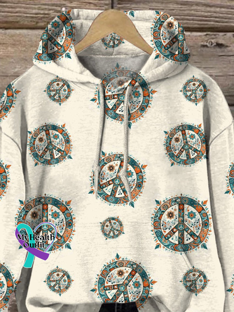 Peace Sign Repeat Pattern Printed Casual Sweatshirt