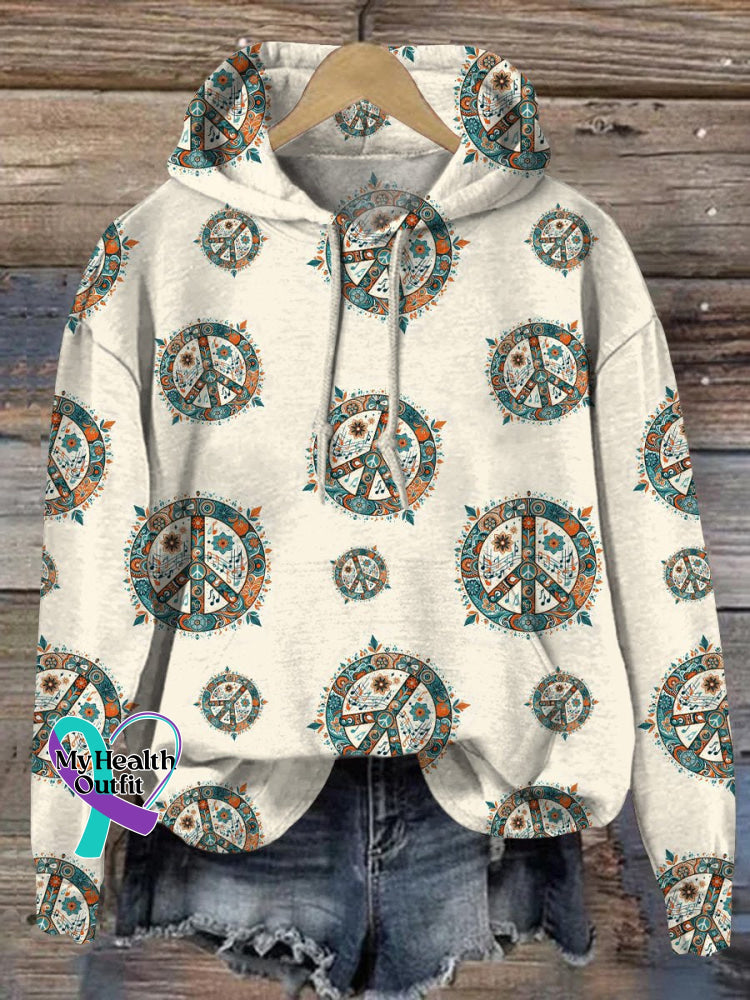 Peace Sign Repeat Pattern Printed Casual Sweatshirt Multicolor / S