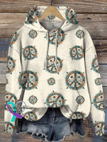 Peace Sign Repeat Pattern Printed Casual Sweatshirt Multicolor / S