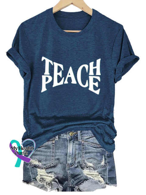 Peace Teach Art Print T-Shirt Navy Blue / S