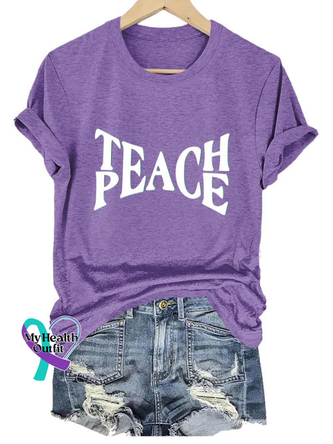 Peace Teach Art Print T-Shirt Purple / S