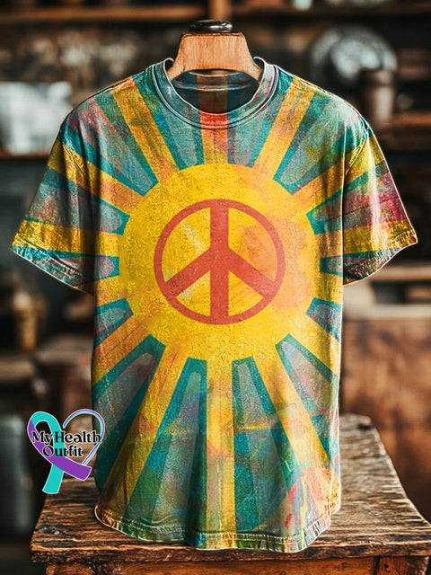 Peace Tie-Dye Printed Casual Round Neck Short Sleeve T-Shirt Multicolor / S