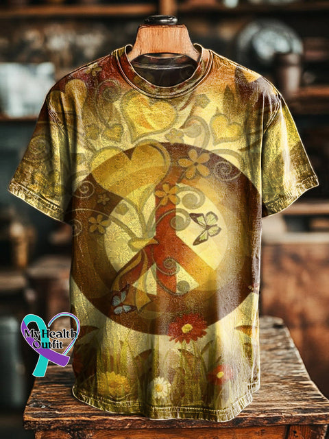 Peace Tree of Love Printed Casual Round Neck Short Sleeve T-Shirt Multicolor / S