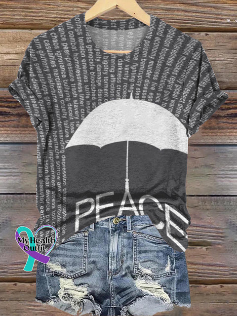 Peace Umbrella Printed Casual Round Neck Short Sleeve T-Shirt Multicolor / S