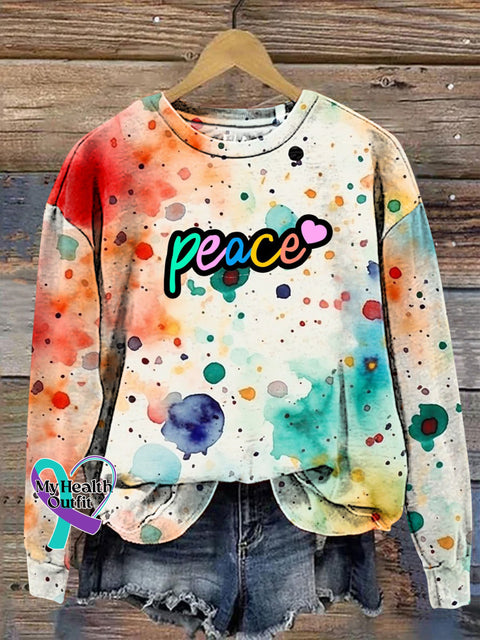 Peace Watercolor Polka Dot Print Casual Crew Neck Sweatshirt Multicolor / S