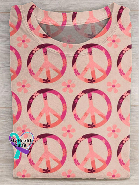 Peaceful Cherry Blossom Print Casual Round Neck Short Sleeve T-Shirt Multicolor / S