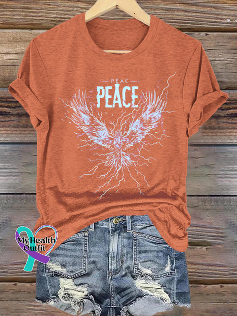 Peaceful Phoenix Print Casual Round Neck Short Sleeve T-Shirt Orange / S