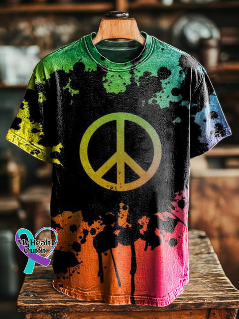 Peaceful Rainbow Gradient Print Casual Round Neck Short Sleeve T-Shirt Multicolor / S