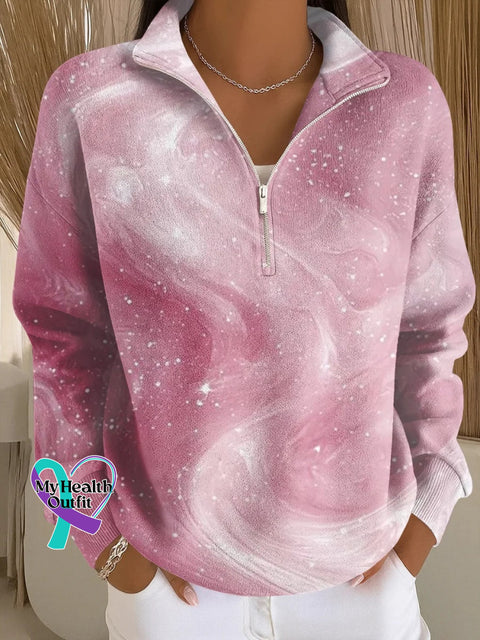 Pink Art Breast Cancer Awareness Casual Long Sleeve Zip Sweatshirt Multicolor / S