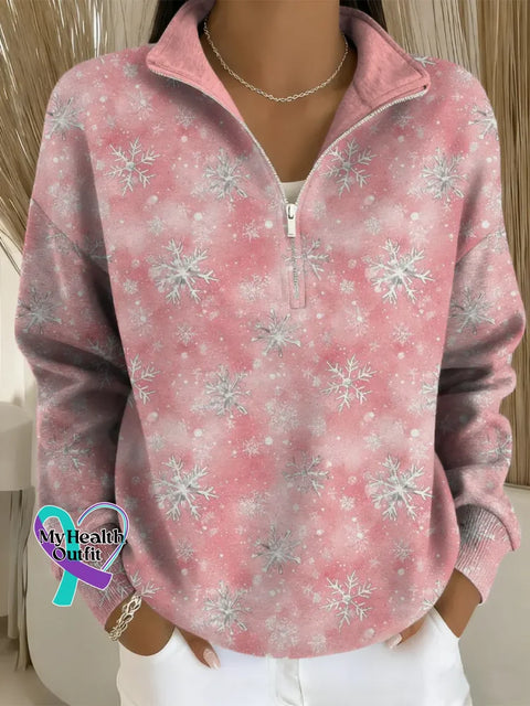 Pink Art Breast Cancer Awareness Casual Long Sleeve Zip Sweatshirt Pink / S