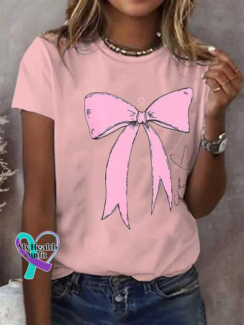 Pink Bow Breast Cancer Awareness T-Shirt Lightpink / S