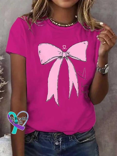 Pink Bow Breast Cancer Awareness T-Shirt / S