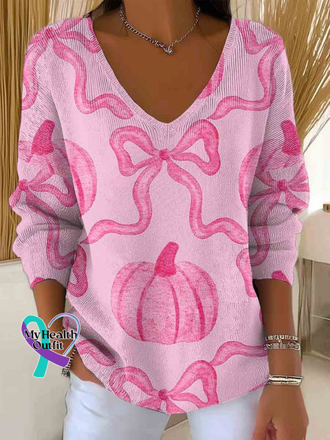 Pink Breast Cancer Awareness Art Casual Pullover Sweater Multicolor / S