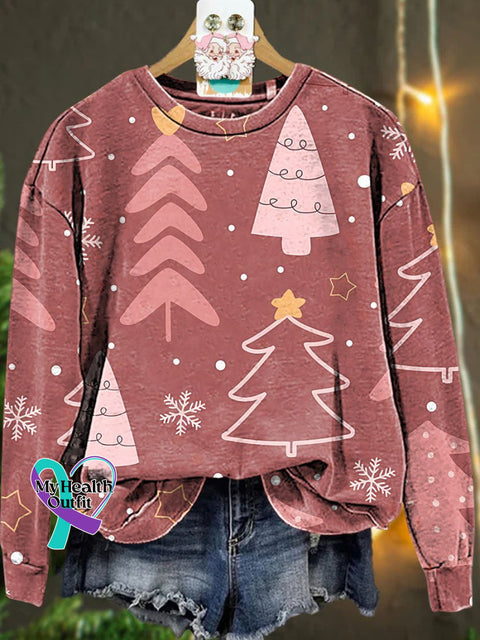 Pink Christmas Tree Casual Sweatshirt Multicolor / S