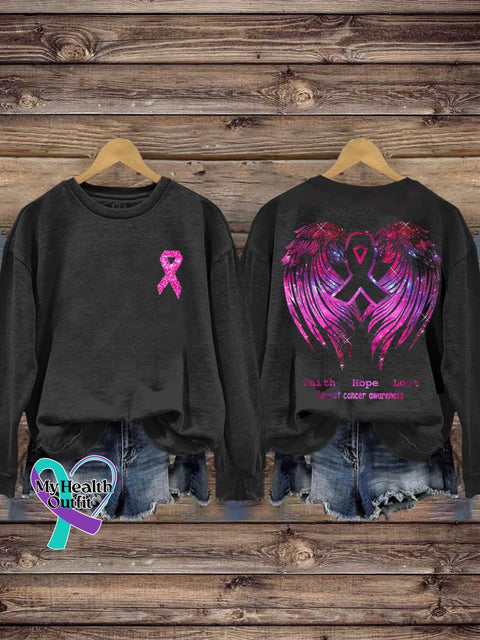 Pink Faith Hope Love Wings Breast Cancer Awareness T Shirt Crew neck sweatshirt / S