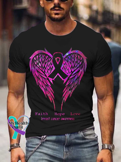 Pink Faith Hope Love Wings Breast Cancer Awareness T-Shirt Multicolor / S