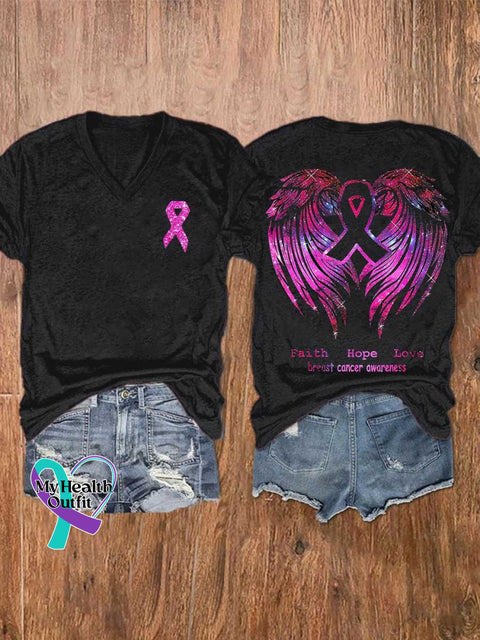 Pink Faith Hope Love Wings Breast Cancer Awareness T-Shirt / S
