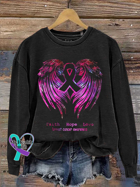 Pink Faith Hope Love Wings Breast Cancer Awareness T-Shirt Sweatshirt / S