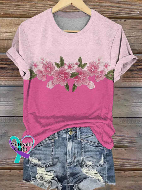 Pink Floral Breast Cancer Awareness Art Print Casual T-shirt Pink / S