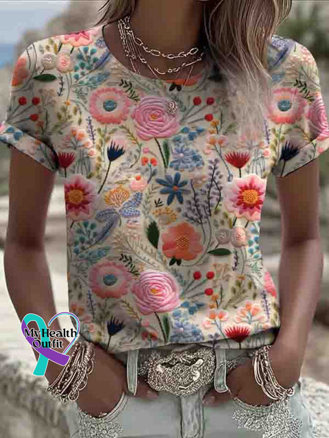 Pink Floral Breast Cancer Awareness Art Print T shirt Multicolor / S