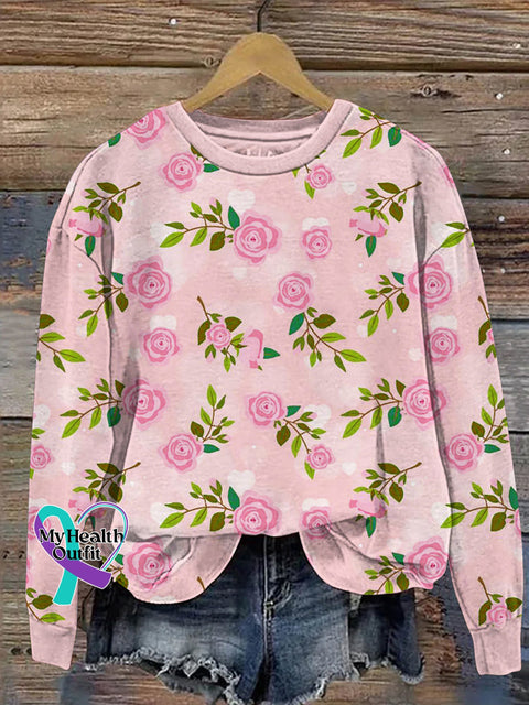 Pink Floral Print Long Sleeve Sweatshirt / S