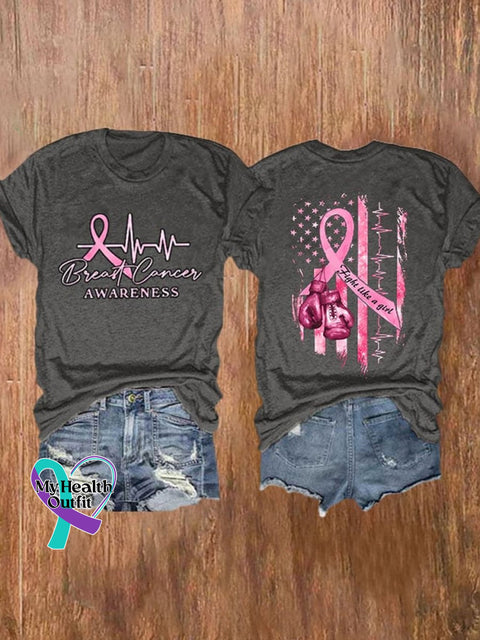 Pink October Breast Cancer Art T-Shirt Gray / S