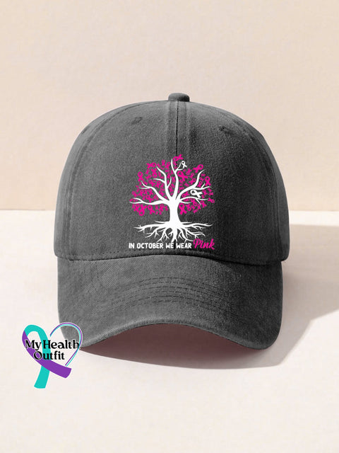 Pink October Breast Cancer Hat Light Grey / One-Size