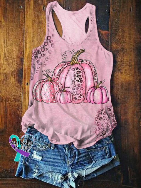 Pink October Halloween Pumpkin Print Tank Top / S