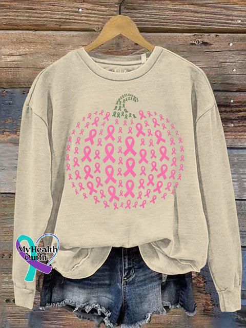 Pink Pumpkin Breast Cancer Awareness Art Print Casual Sweatshirt Apricot / S