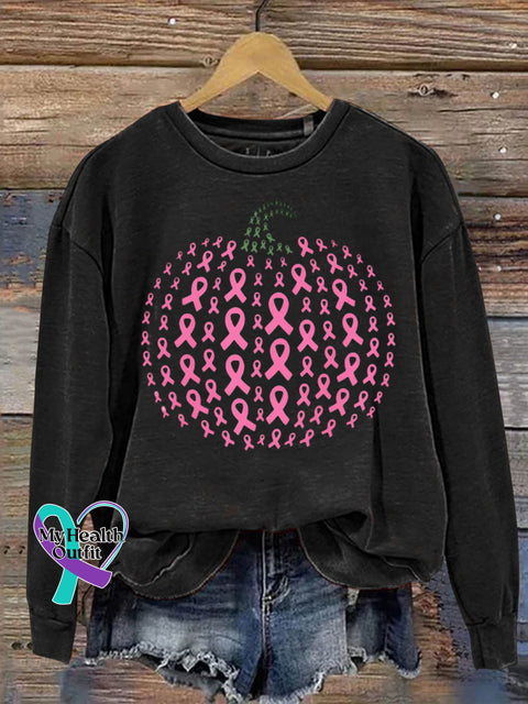 Pink Pumpkin Breast Cancer Awareness Art Print Casual Sweatshirt Black / S