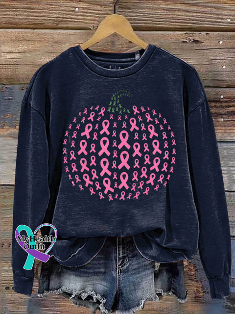 Pink Pumpkin Breast Cancer Awareness Art Print Casual Sweatshirt Blue / S