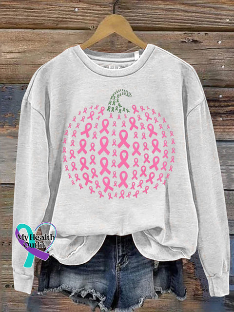 Pink Pumpkin Breast Cancer Awareness Art Print Casual Sweatshirt White / S