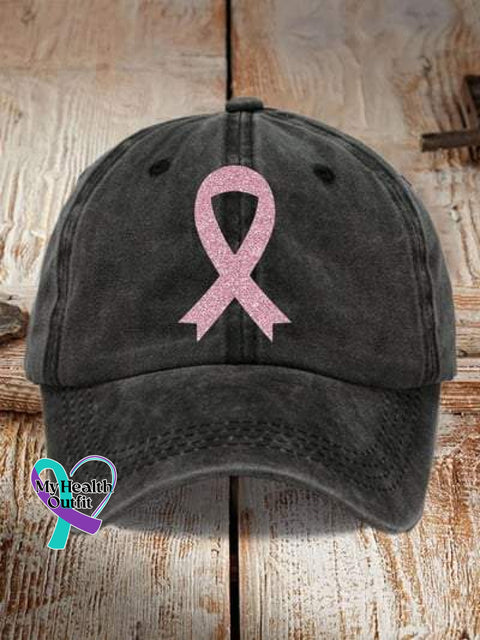 Pink Ribbon Breast Cancer Awareness Print Hats Black / Onesize
