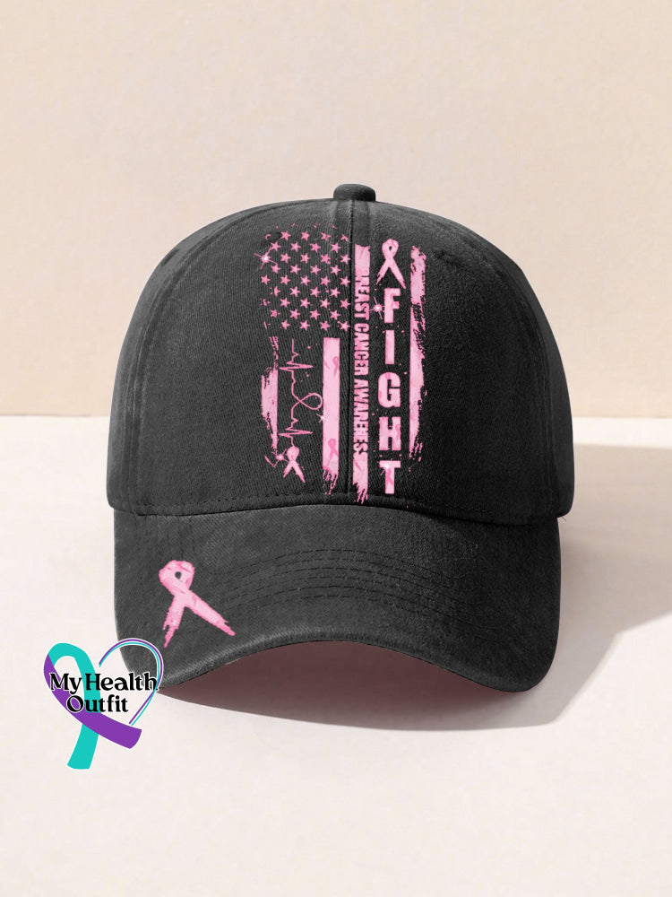 Pink Ribbon Breast Cancer Awareness Print Hats Black / Onesize