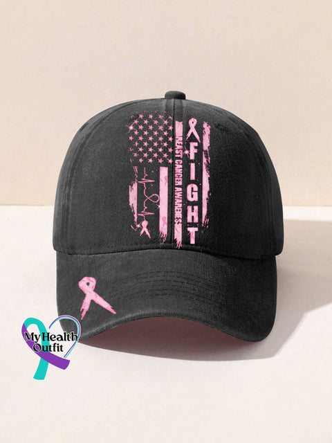 Pink Ribbon Breast Cancer Awareness Print Hats Black / Onesize