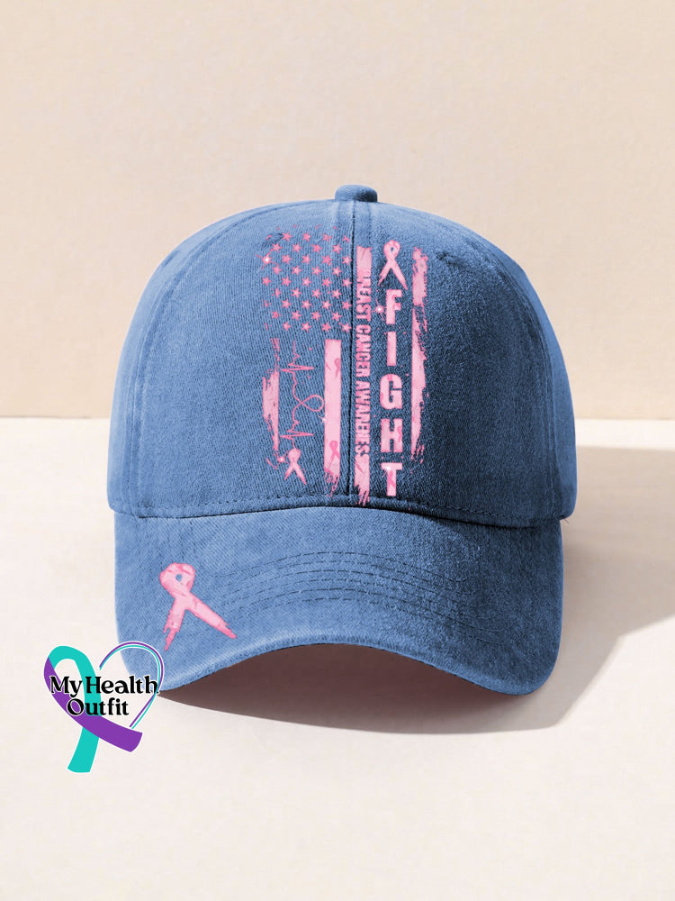 Pink Ribbon Breast Cancer Awareness Print Hats Blue / Onesize