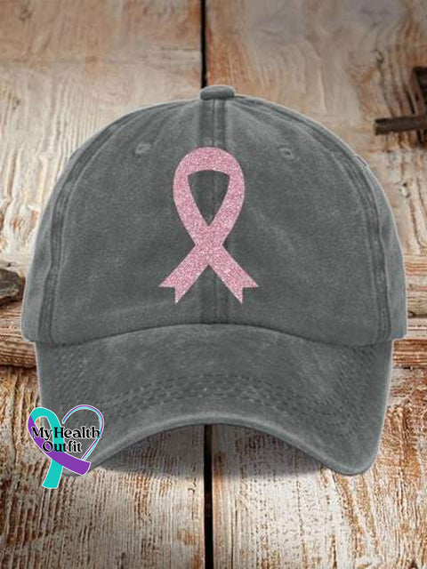 Pink Ribbon Breast Cancer Awareness Print Hats Dark Grey / Onesize