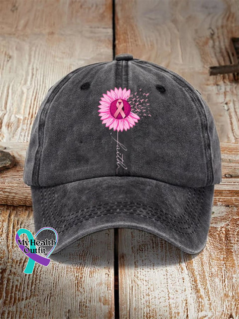 Pink Ribbon Faith Breast Cancer Warrior Supporter Hat Black / One-Size