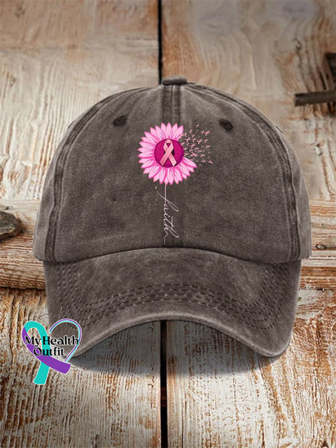 Pink Ribbon Faith Breast Cancer Warrior Supporter Hat Coffee / One-Size
