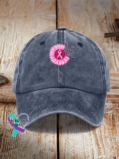 Pink Ribbon Faith Breast Cancer Warrior Supporter Hat Navy / One-Size