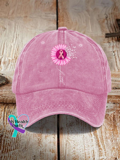 Pink Ribbon Faith Breast Cancer Warrior Supporter Hat / One-Size