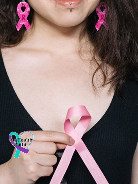 Pink Ribbon Slogan Earrings