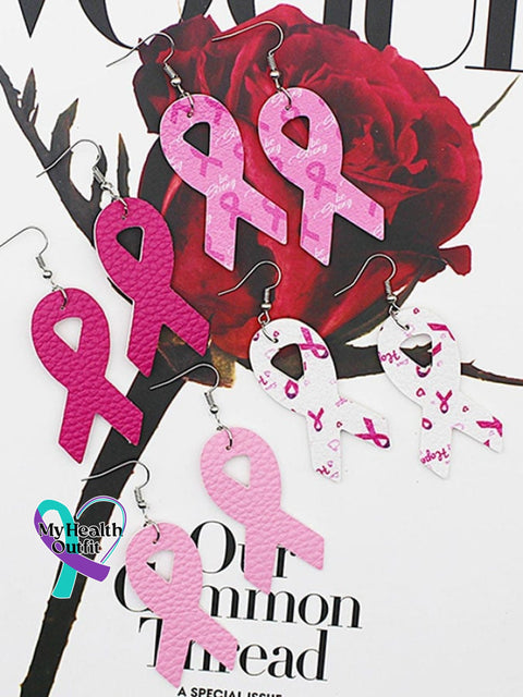 Pink Ribbon Slogan Earrings