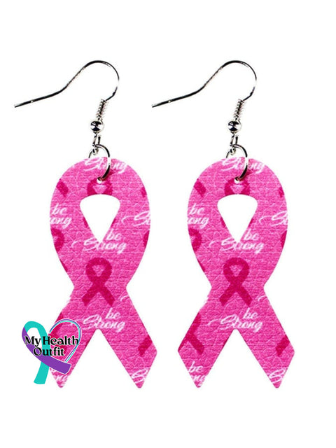 Pink Ribbon Slogan Earrings Picture 4 / One-Size