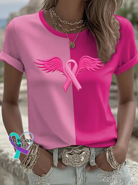 Pink Ribbon Wing Breast Cancer Awareness T shirt Multicolor / S