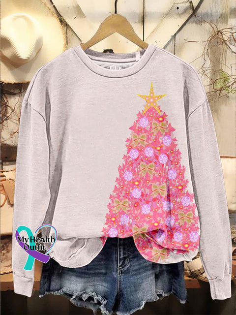 Pink Simple Christmas Tree Print Casual Sweatshirt Multicolor / S