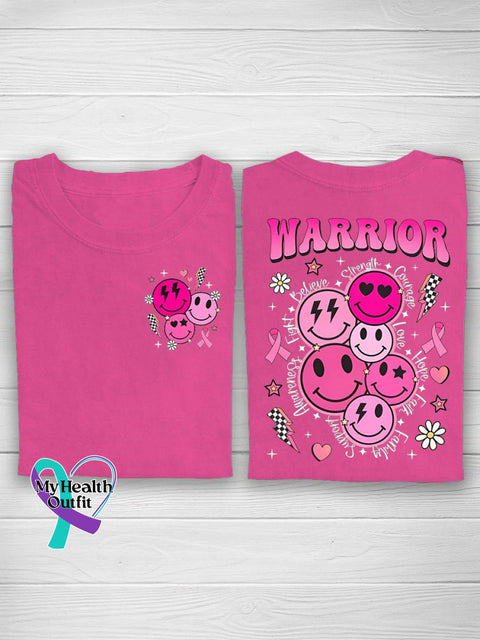 Pink Smiley Face Retro Breast Cancer Warrior T-Shirt Rose Red / S