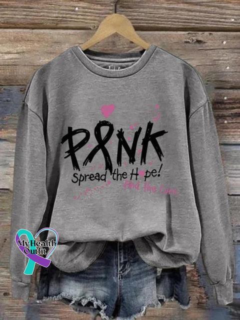 Pink Spread The Hope Find Cure Breast Cancer Awareness Art Print Casual Sweatshirt Grey / S
