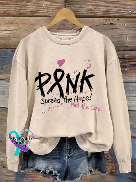 Pink Spread The Hope Find Cure Breast Cancer Awareness Art Print Casual Sweatshirt Sand / S