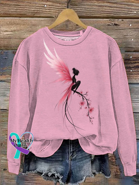Pink Wing Art Print Casual Sweatshirt Pink / S